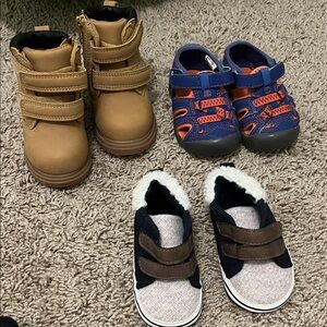Stylish Tan Kids Boots and Blue Sneakers